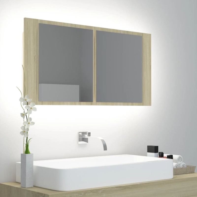 vidaXL Armadietto a Specchio con Luci LED Rovere Sonoma in Acrilico vidaXL Armadietto a Specchio con Luci LED Rovere Sonoma in Acrilico