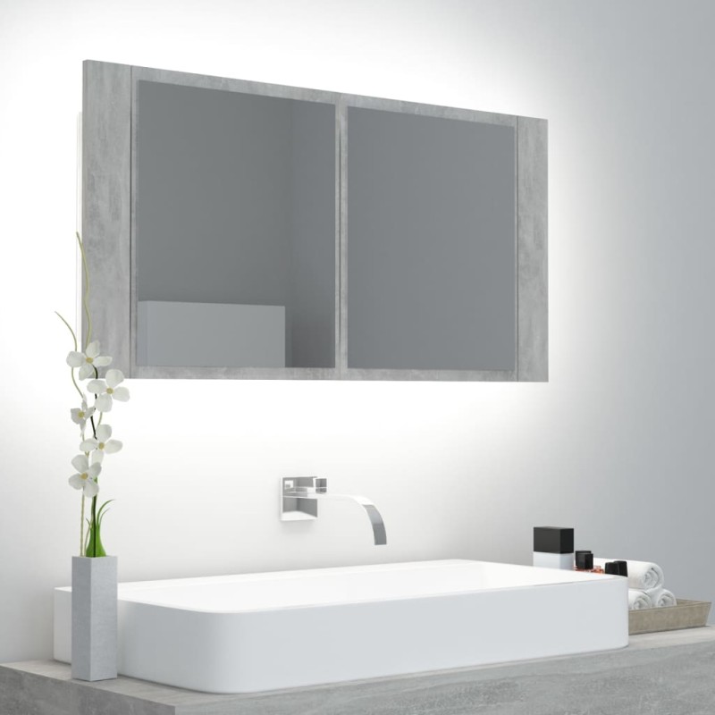 Armadietto a Specchio con Luci LED Grigio Cemento in Acrilico Armadietto a Specchio con Luci LED Grigio Cemento in Acrilico