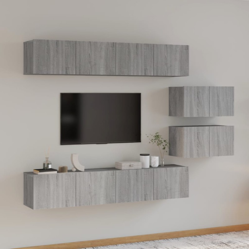 Set di Mobili Porta TV 6 pz Grigio Sonoma in Legno Multistrato Set di Mobili Porta TV 6 pz Grigio Sonoma in Legno Multistrato