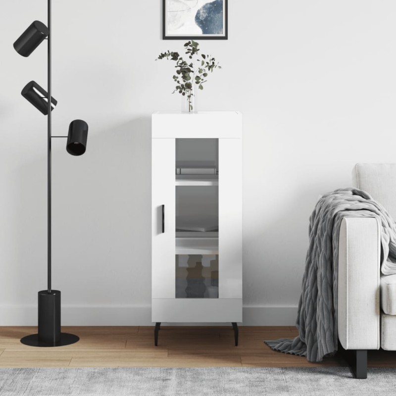 Credenza Bianco Lucido 34,5x34x90 cm in Legno Multistrato Credenza Bianco Lucido 34,5x34x90 cm in Legno Multistrato