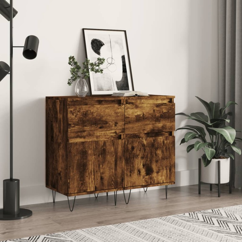 Credenze 2 pz Rovere Fumo 40x35x70 cm in Legno Multistrato Credenze 2 pz Rovere Fumo 40x35x70 cm in Legno Multistrato