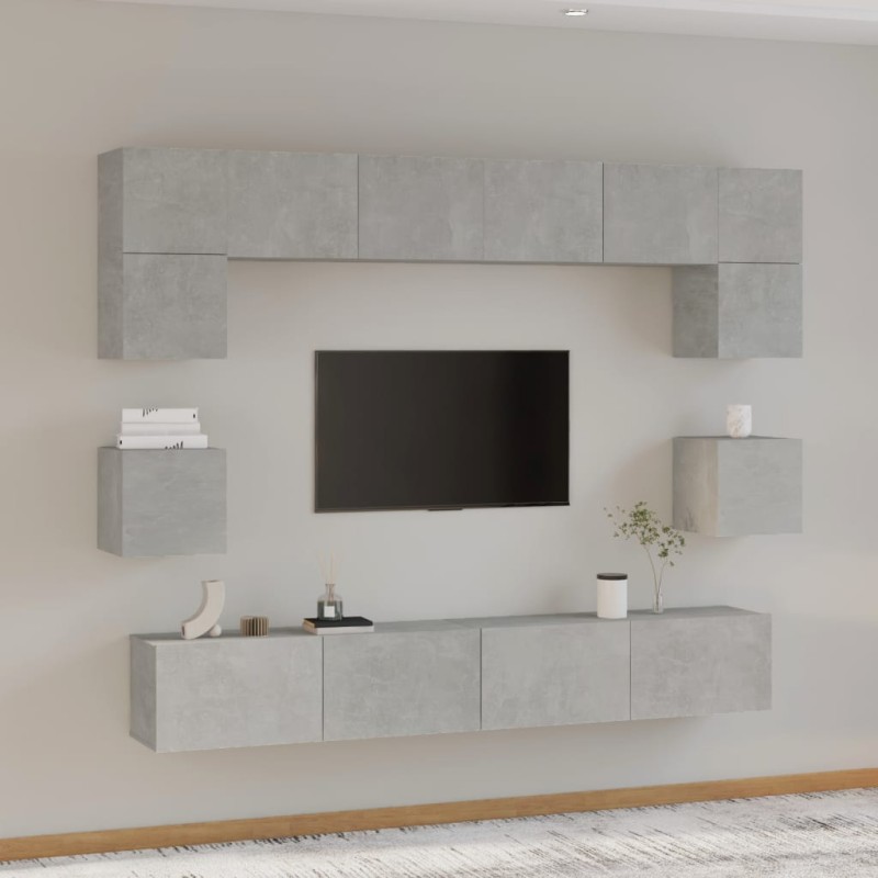 Set Mobili Porta TV 8pz Grigio Cemento in Legno Multistrato Set Mobili Porta TV 8pz Grigio Cemento in Legno Multistrato