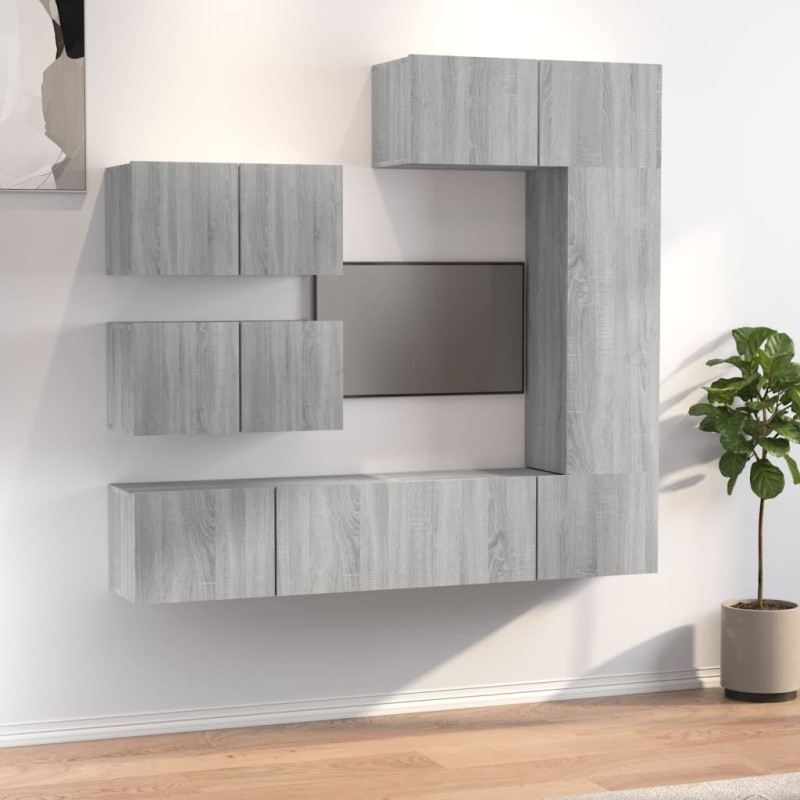 Set di Mobili Porta TV 6 pz Grigio Sonoma in Legno Multistrato Set di Mobili Porta TV 6 pz Grigio Sonoma in Legno Multistrato