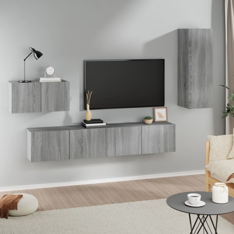 Set di Mobili Porta TV 4 pz Grigio Sonoma in Legno Multistrato Set di Mobili Porta TV 4 pz Grigio Sonoma in Legno Multistrato