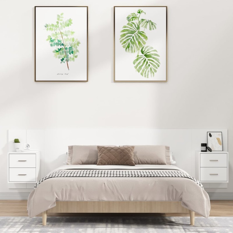 Testiera per Letto con Armadietti in Legno Multistrato Bianco Testiera per Letto con Armadietti in Legno Multistrato Bianco
