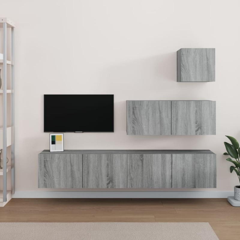 Set di Mobili Porta TV 4 pz Grigio Sonoma in Legno Multistrato Set di Mobili Porta TV 4 pz Grigio Sonoma in Legno Multistrato