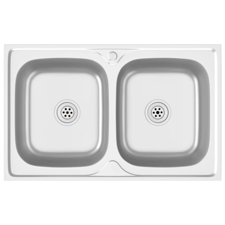 Lavello Cucina Doppia Vasca 800x500x155 mm Argento Acciaio Inox