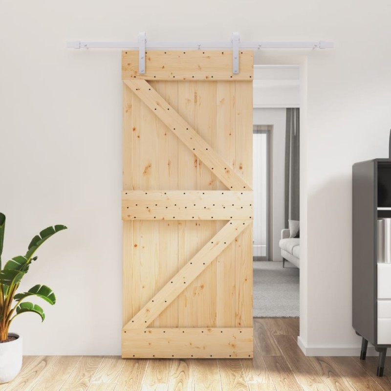 vidaXL Porta Scorrevole con Set Hardware 90x210 cm Legno Massello Pino vidaXL Porta Scorrevole con Set Hardware 90x210 cm Legno Massello Pino