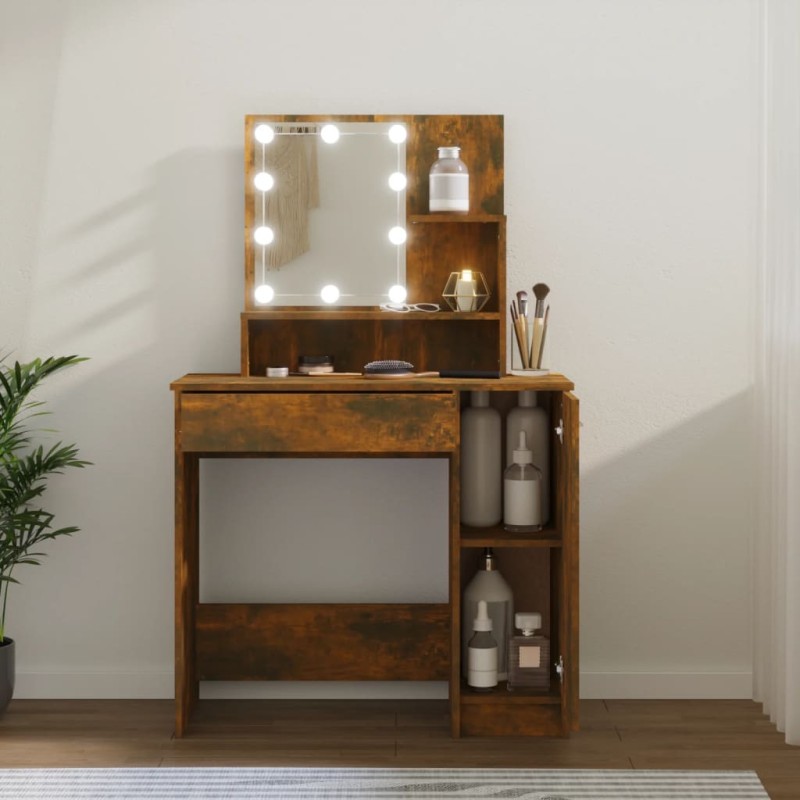 Toeletta con LED Rovere Fumo 86,5x35x136 cm Toeletta con LED Rovere Fumo 86,5x35x136 cm