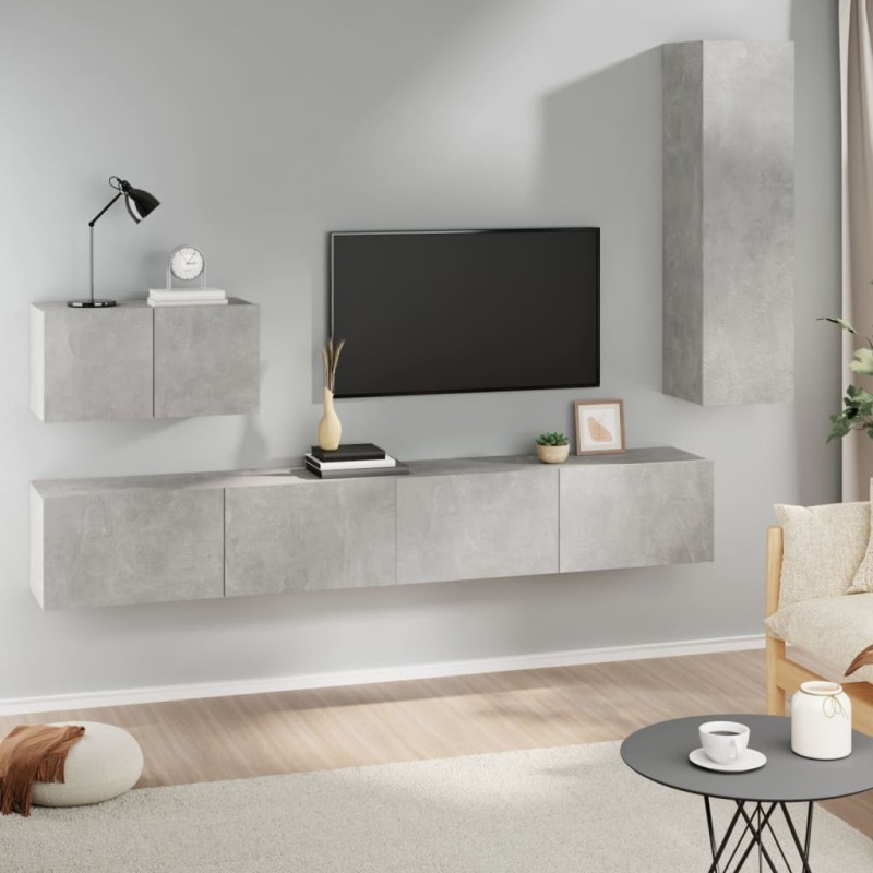 vidaXL Set di Mobili Porta TV 4 pz Grigio Cemento in Legno Multistrato vidaXL Set di Mobili Porta TV 4 pz Grigio Cemento in Legno Multistrato