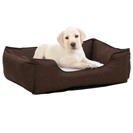 Lettino Cani Marrone e Bianco 85,5x70x23 cm Pile Effetto Lino