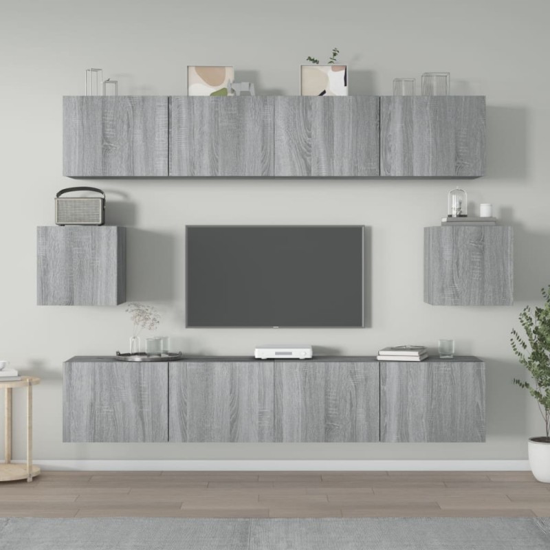 Set di Mobili Porta TV 6 pz Grigio Sonoma in Legno Multistrato Set di Mobili Porta TV 6 pz Grigio Sonoma in Legno Multistrato