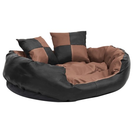 Cuscino per Cani Reversibile e Lavabile Nero Marrone 85x70x20cm