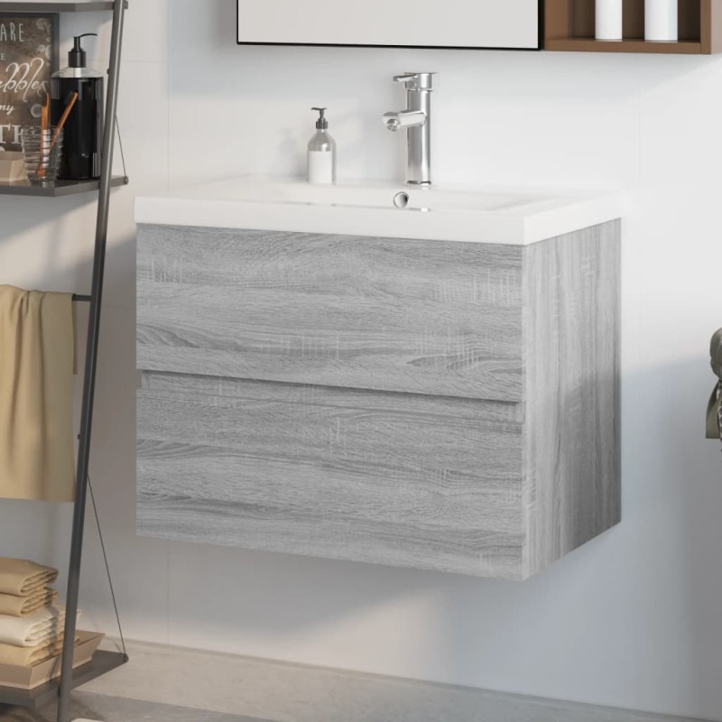 Mobile Bagno e Lavabo Integrato Grigio Sonoma Legno Multistrato Mobile Bagno e Lavabo Integrato Grigio Sonoma Legno Multistrato