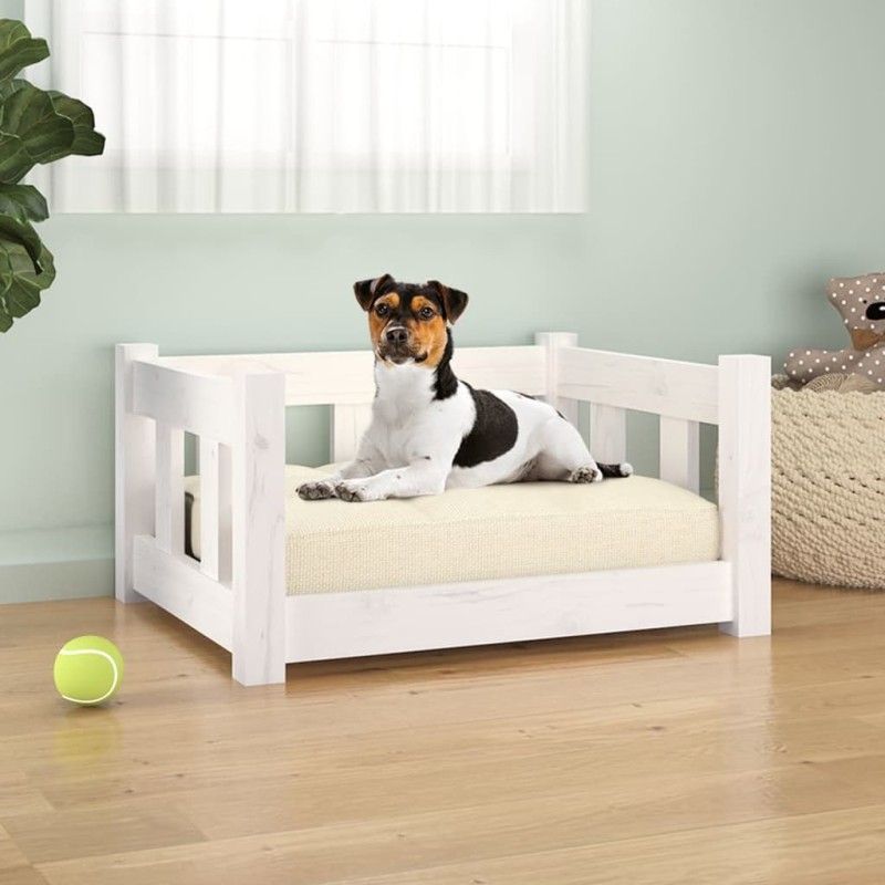 Cuccia per Cani Bianca 55,5x45,5x28cm in Legno Massello di Pino Cuccia per Cani Bianca 55,5x45,5x28cm in Legno Massello di Pino