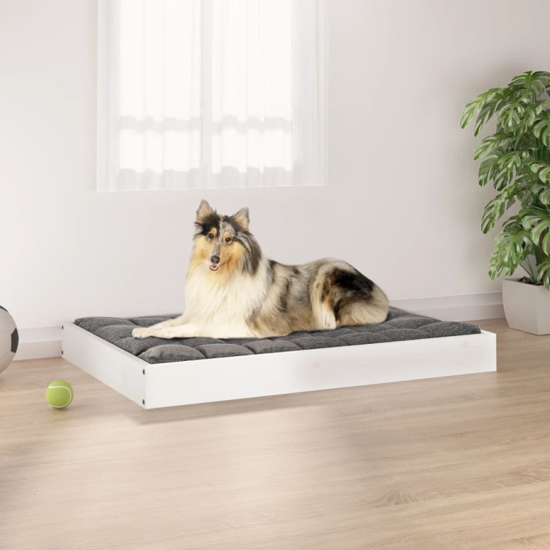 Cuccia per Cani Bianca 91,5x64x9 cm in Legno Massello di Pino Cuccia per Cani Bianca 91,5x64x9 cm in Legno Massello di Pino