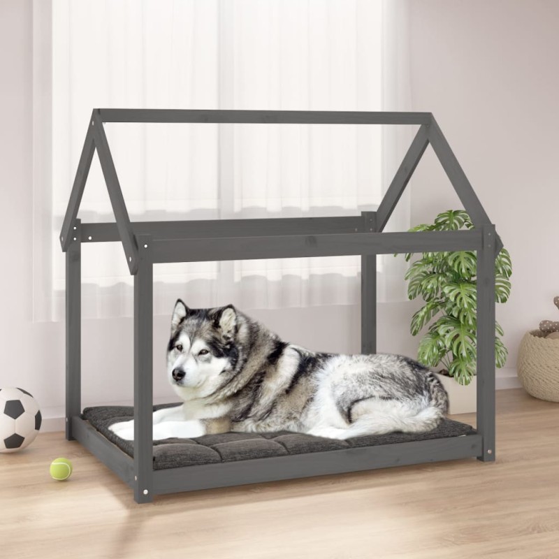 Cuccia per Cani Grigia 111x80x100 cm in Legno Massello di Pino Cuccia per Cani Grigia 111x80x100 cm in Legno Massello di Pino