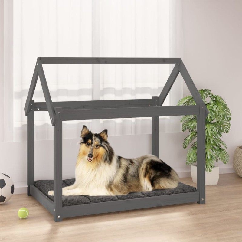 Cuccia per Cani Grigia 101x70x90 cm in Legno Massello di Pino Cuccia per Cani Grigia 101x70x90 cm in Legno Massello di Pino