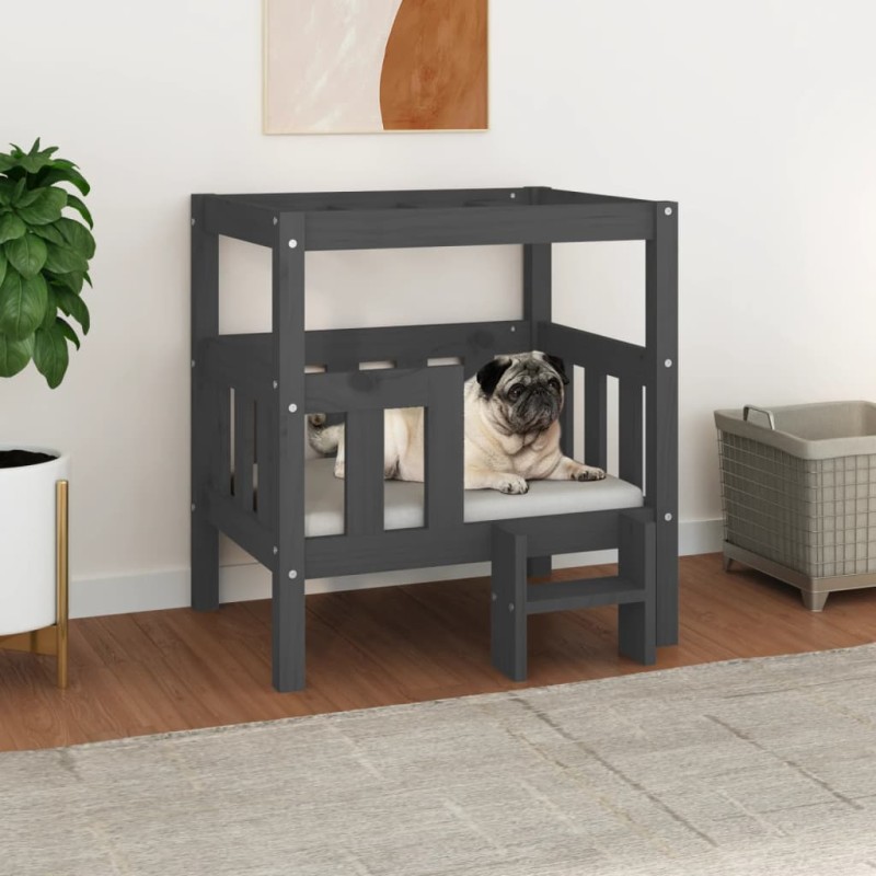 Cuccia per Cani Grigio 65,5x43x70 cm in Legno Massello di Pino Cuccia per Cani Grigio 65,5x43x70 cm in Legno Massello di Pino