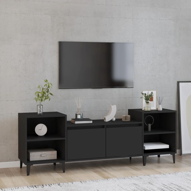 Mobile Porta TV Nero 160x35x55 cm in Legno Multistrato Mobile Porta TV Nero 160x35x55 cm in Legno Multistrato