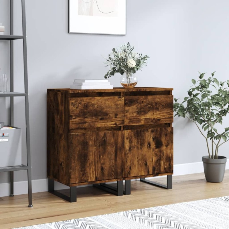 Credenze 2 pz Rovere Fumo 40x35x70 cm in Legno Multistrato Credenze 2 pz Rovere Fumo 40x35x70 cm in Legno Multistrato