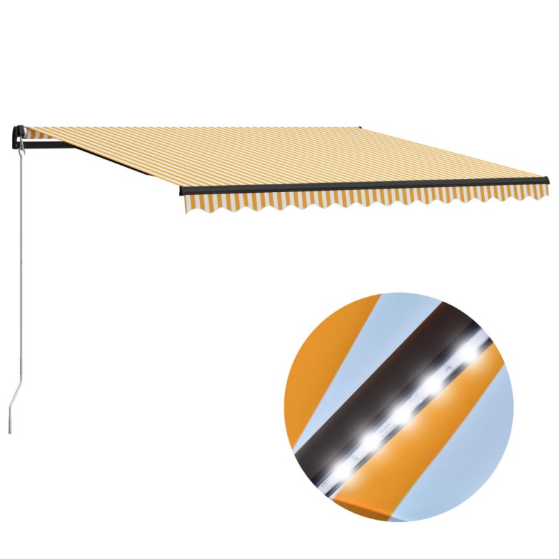 Tenda da Sole Retrattile Manuale e LED 400x300cm Gialla Bianca Tenda da Sole Retrattile Manuale e LED 400x300cm Gialla Bianca