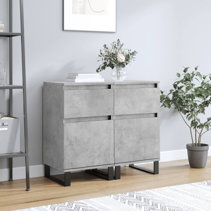 Credenze 2 pz Grigio Cemento 40x35x70 cm in Legno Multistrato Credenze 2 pz Grigio Cemento 40x35x70 cm in Legno Multistrato