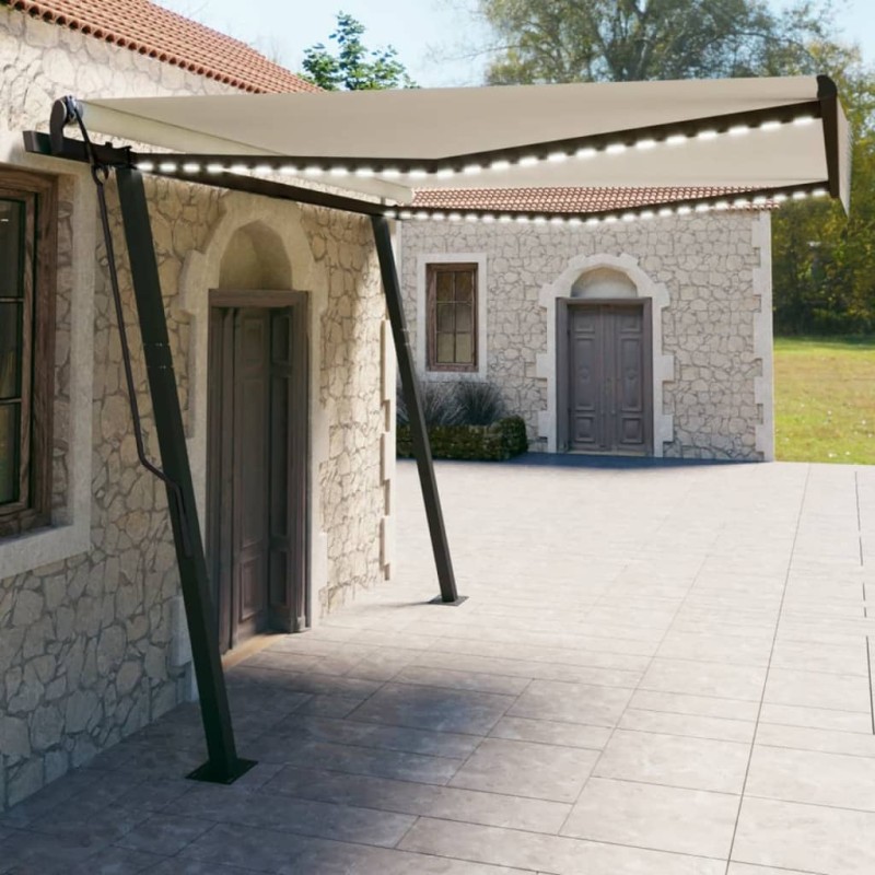 vidaXL Tenda da Sole Retrattile Manuale con LED 4x3 m Crema vidaXL Tenda da Sole Retrattile Manuale con LED 4x3 m Crema