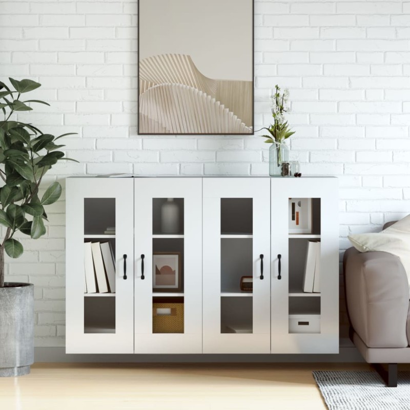 Armadietti a Parete 2 pz Bianco Lucido in Legno Multistrato Armadietti a Parete 2 pz Bianco Lucido in Legno Multistrato