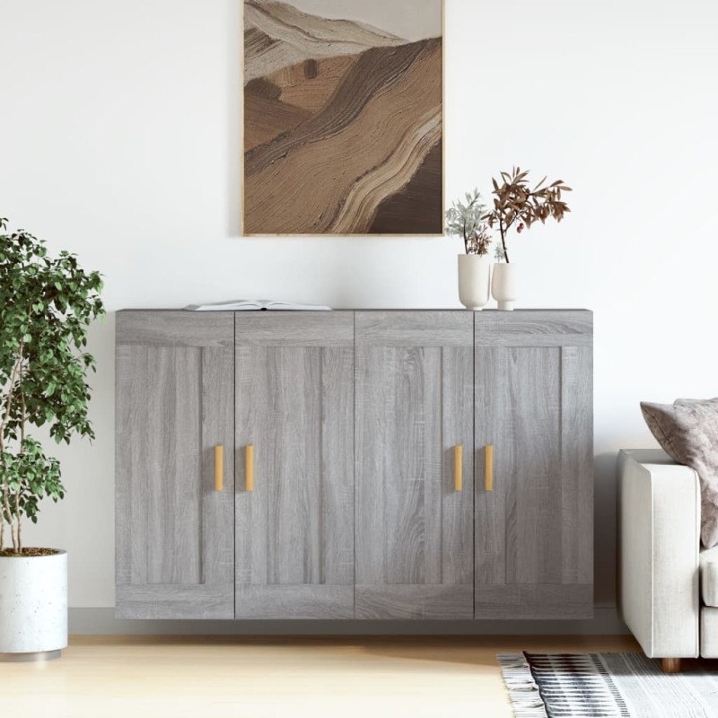Armadietti a Parete 2 pz Grigio Sonoma in Legno Multistrato Armadietti a Parete 2 pz Grigio Sonoma in Legno Multistrato