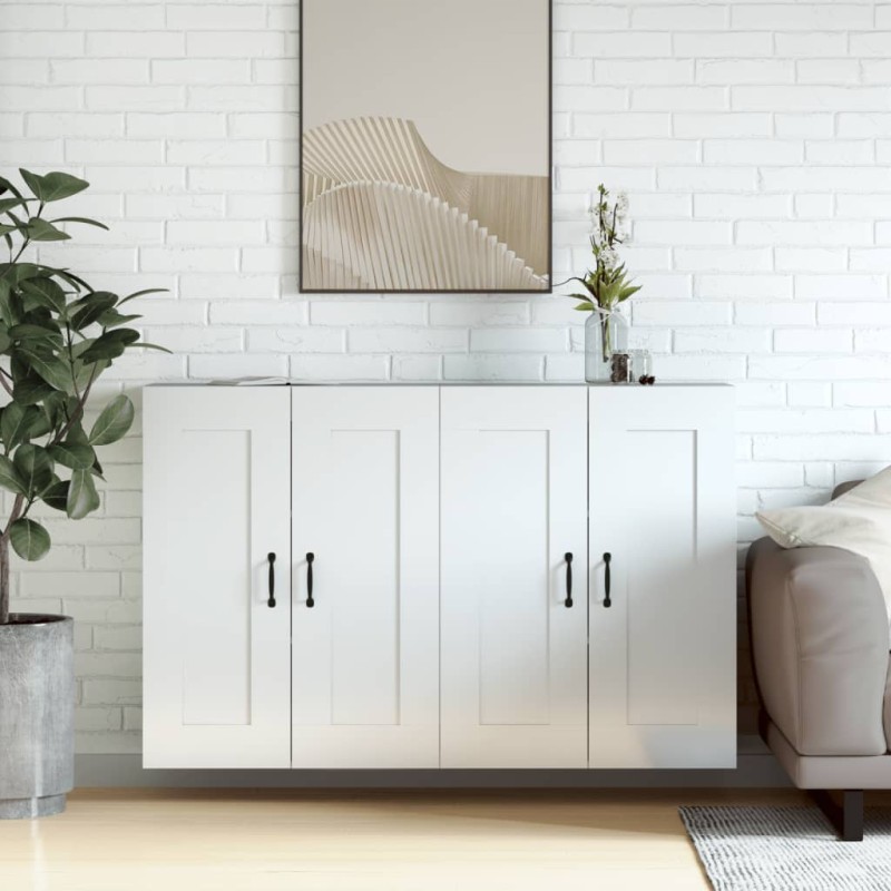 Armadietti a Parete 2 pz Bianco Lucido in Legno Multistrato Armadietti a Parete 2 pz Bianco Lucido in Legno Multistrato