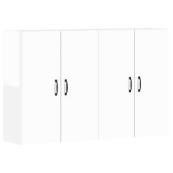 Armadietti a Parete 2 pz Bianco Lucido in Legno Multistrato