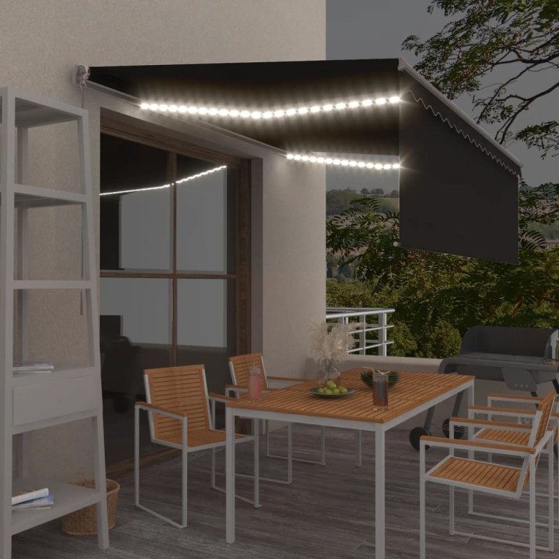 vidaXL Tenda da Sole Retrattile Manuale con LED 4x3 m Antracite vidaXL Tenda da Sole Retrattile Manuale con LED 4x3 m Antracite