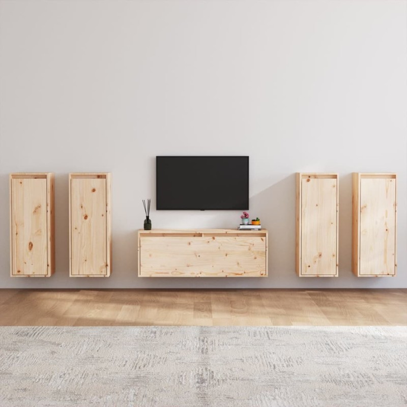 Mobili Porta TV 5 pz in Legno Massello di Pino Mobili Porta TV 5 pz in Legno Massello di Pino
