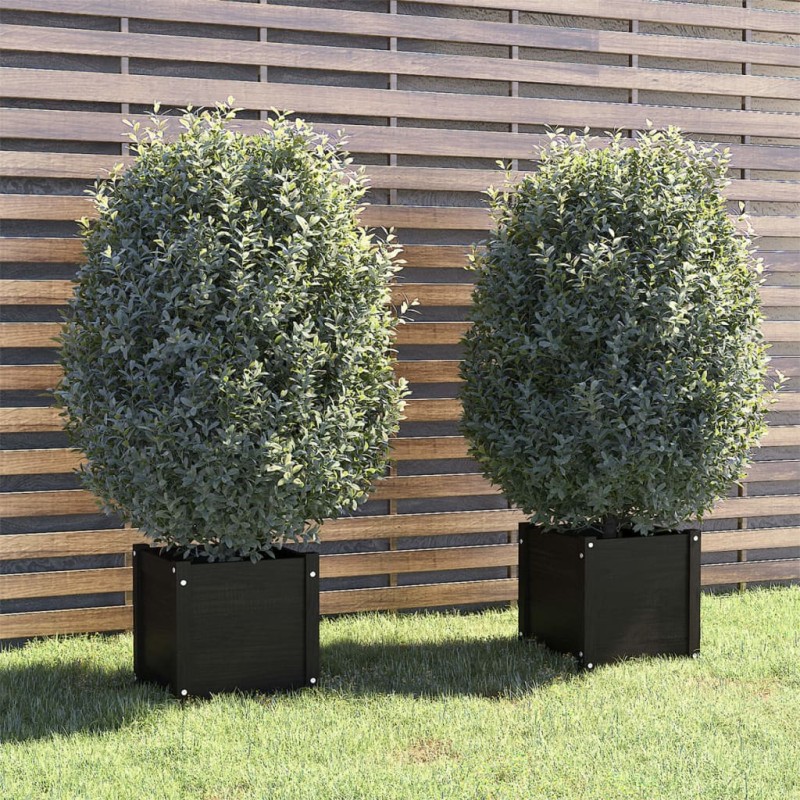 Fioriere da Giardino 2pz Nere 40x40x40cm Legno Massello di Pino Fioriere da Giardino 2pz Nere 40x40x40cm Legno Massello di Pino