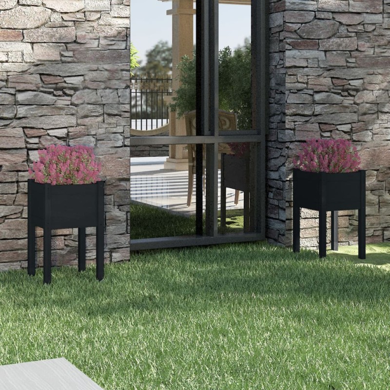 Fioriere da Giardino 2 pz Nere 40x40x70 cm in Legno di Pino Fioriere da Giardino 2 pz Nere 40x40x70 cm in Legno di Pino