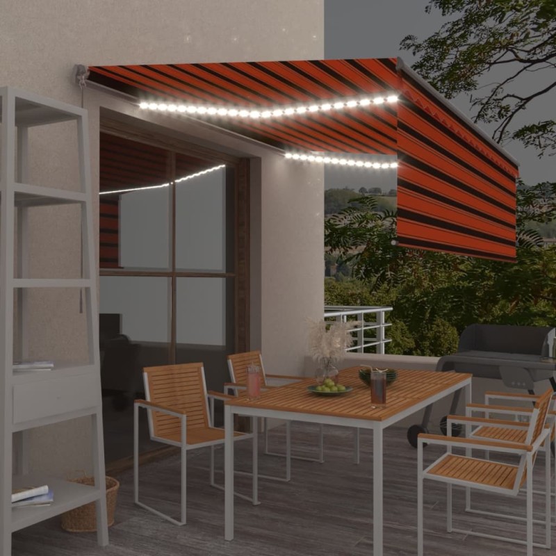 vidaXL Tenda Sole Retrattile Manuale Parasole LED 4x3m Arancio Marrone vidaXL Tenda Sole Retrattile Manuale Parasole LED 4x3m Arancio Marrone
