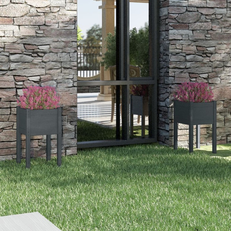 Fioriere da Giardino 2 pz Grigie 40x40x70 cm in Legno di Pino Fioriere da Giardino 2 pz Grigie 40x40x70 cm in Legno di Pino