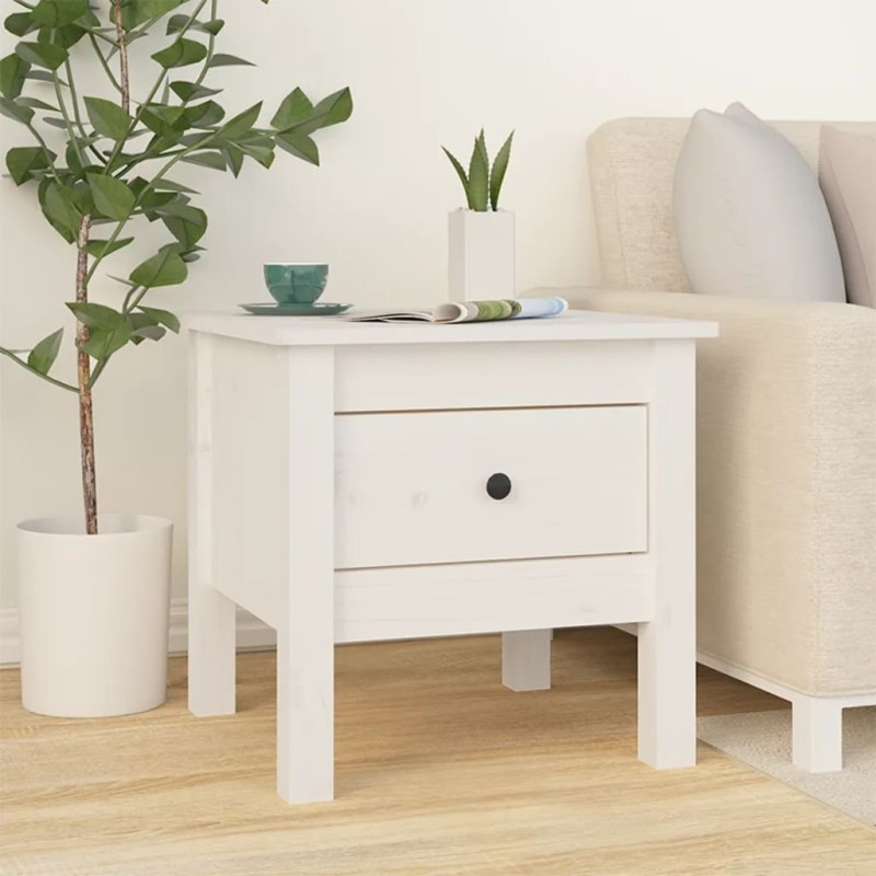Tavolino Bianco 40x40x39 cm Legno Massello di Pino Tavolino Bianco 40x40x39 cm Legno Massello di Pino