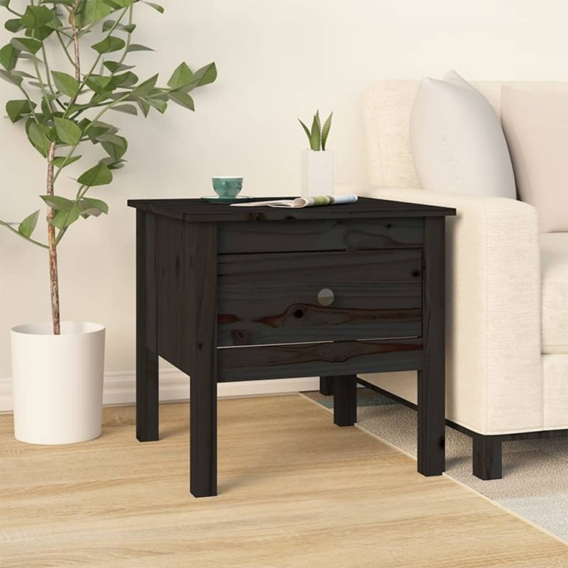 Tavolino Nero 50x50x49 cm Legno Massello di Pino Tavolino Nero 50x50x49 cm Legno Massello di Pino