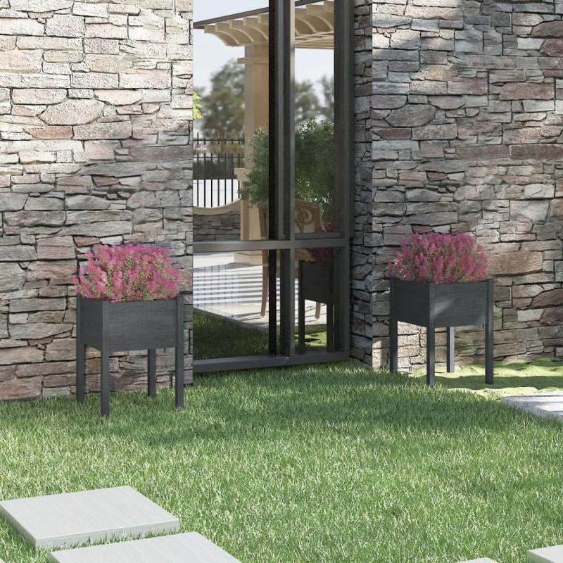 Fioriere da Giardino 2 pz Grigie 50x50x70 cm Massello di Pino Fioriere da Giardino 2 pz Grigie 50x50x70 cm Massello di Pino