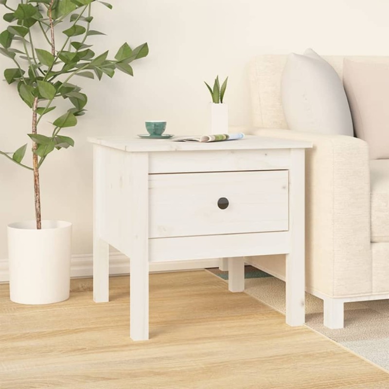 Tavolino Bianco 50x50x49 cm Legno Massello di Pino Tavolino Bianco 50x50x49 cm Legno Massello di Pino