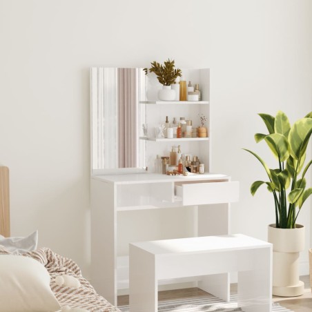 vidaXL Toeletta con Specchio Bianco lucido 74,5x40x141 cm
