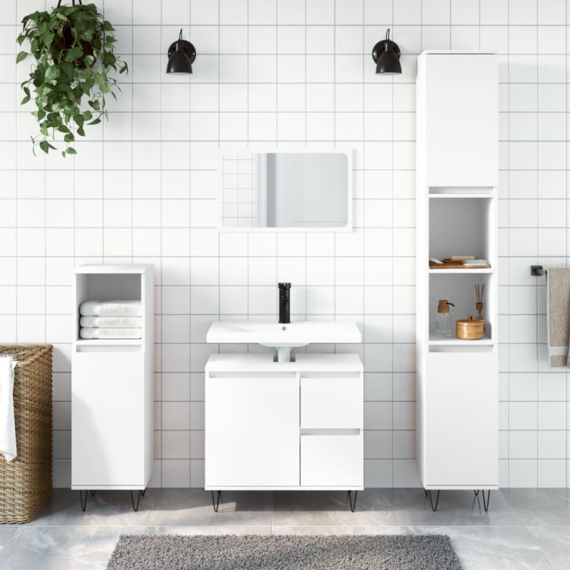 Armadietto da Bagno Bianco 30x30x190 cm in Legno Multistrato Armadietto da Bagno Bianco 30x30x190 cm in Legno Multistrato
