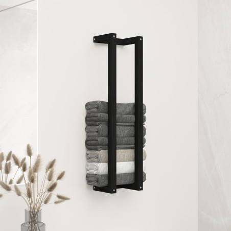 Portasciugamani Nero 23x18x90 cm in Legno Massello di Pino