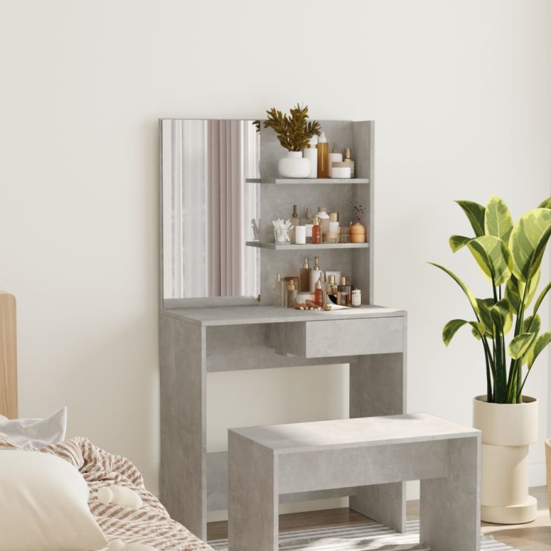Toeletta con Specchio Grigio Cemento 74,5x40x141 cm Toeletta con Specchio Grigio Cemento 74,5x40x141 cm