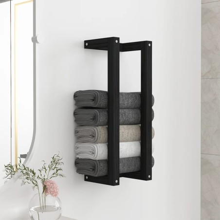 Portasciugamani Nero 23x18x60 cm in Legno Massello di Pino