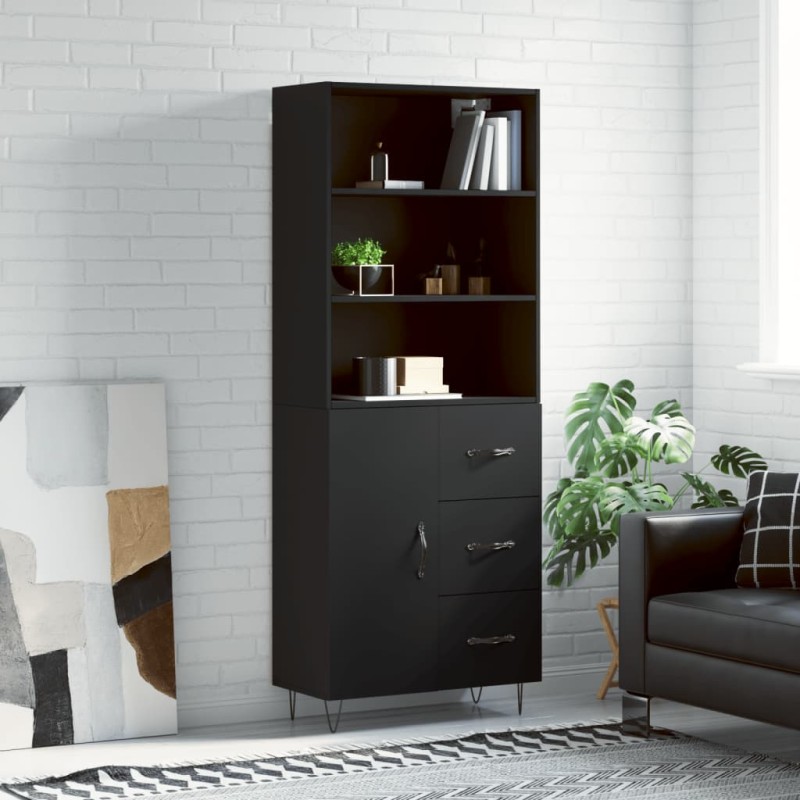 Credenza Nera 69,5x34x180 cm in Legno Multistrato Credenza Nera 69,5x34x180 cm in Legno Multistrato