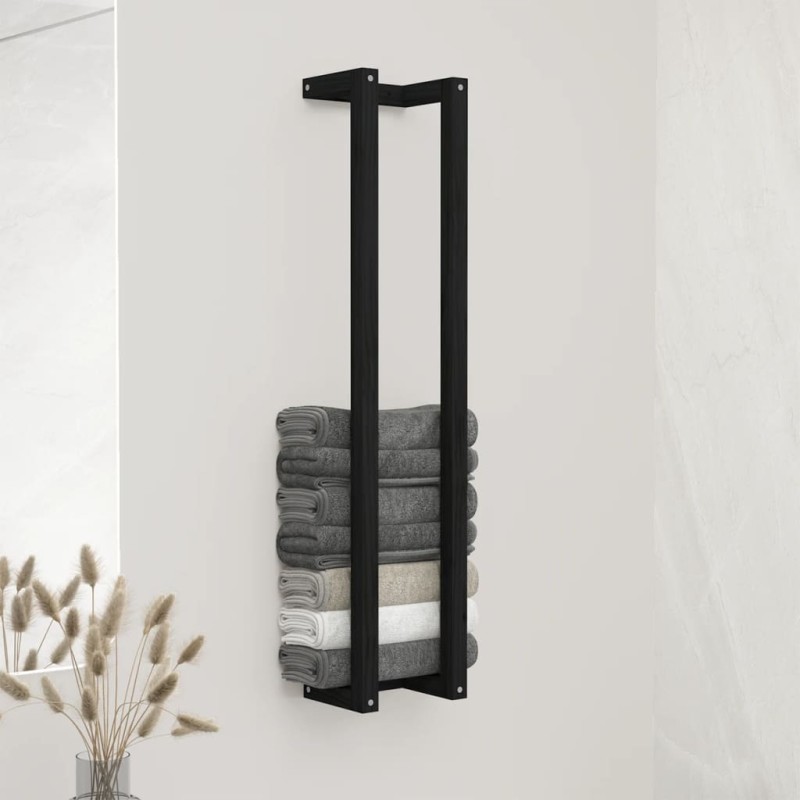 Portasciugamani Nero 23x18x110 cm in Legno Massello di Pino Portasciugamani Nero 23x18x110 cm in Legno Massello di Pino
