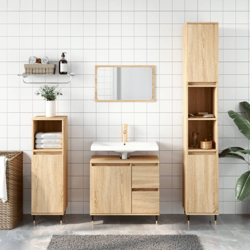 Armadietto da Bagno Rovere Sonoma 30x30x190cm Legno Multistrato Armadietto da Bagno Rovere Sonoma 30x30x190cm Legno Multistrato